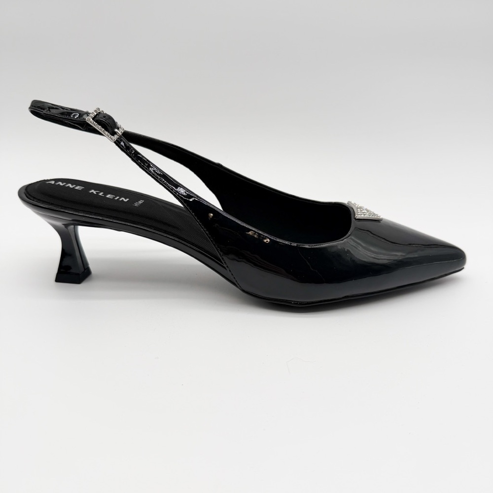 Anne Klein Iset Slingback Pointed Toe Kitten Heel Pumps Patent Black 11 NEW - Picture 9 of 15